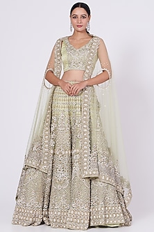 Pistachio Green Net Embroidered Lehenga Set Design by Angad Singh at ...