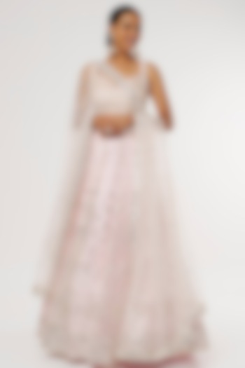 Pink Net Embroidered Wedding Lehenga Set by Angad Singh at Pernia's Pop Up Shop