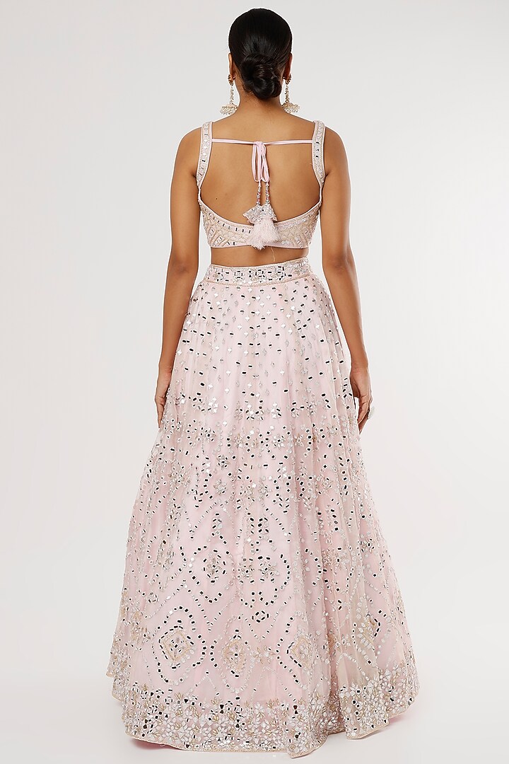Pink Net Embroidered Wedding Lehenga Set by Angad Singh at Pernia's Pop Up Shop