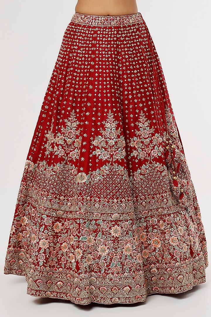 Maroon Raw Silk Embroidered Wedding Lehenga Set by Angad Singh at Pernia's Pop Up Shop