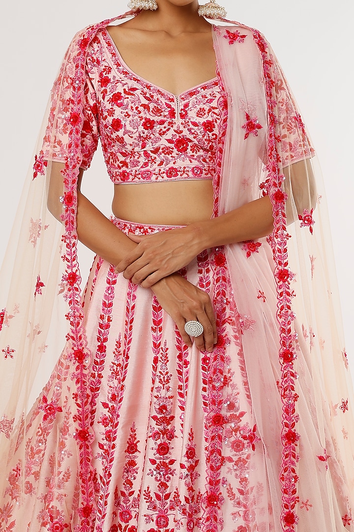 Pink Raw Silk Zardosi Embroidered Bridal Lehenga Set  by Angad Singh at Pernia's Pop Up Shop
