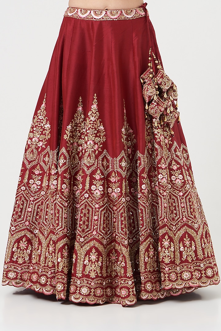 Maroon Raw Silk Embroidered Wedding Lehenga Set by Angad Singh at Pernia's Pop Up Shop