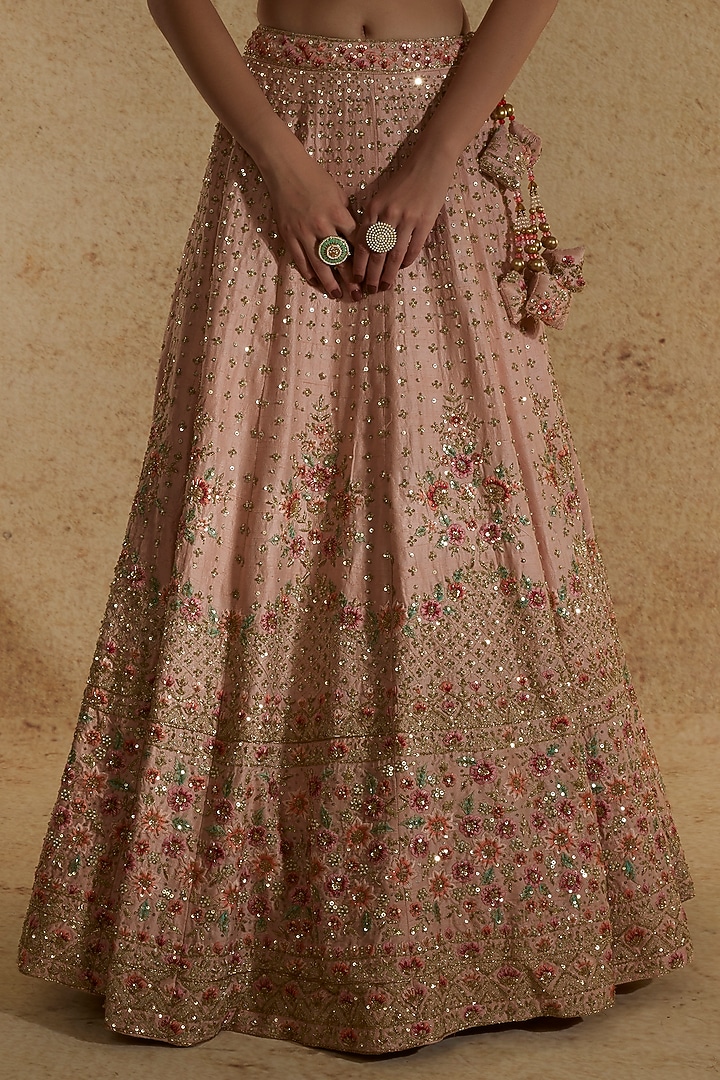Blush Pink Raw Silk Hand Embroidered Wedding Lehenga Set by Angad Singh at Pernia's Pop Up Shop