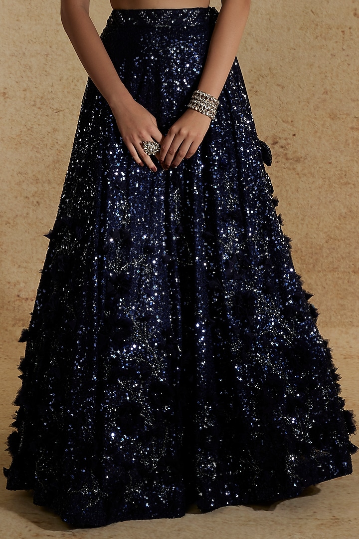 Blue Raw Silk Hand Embroidered Wedding Lehenga Set by Angad Singh at Pernia's Pop Up Shop