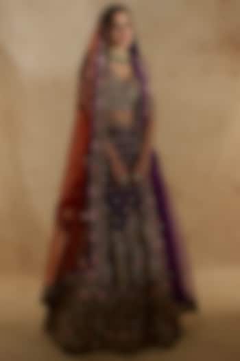 Maroon Raw Silk Hand Embroidered Wedding Lehenga Set by Angad Singh at Pernia's Pop Up Shop