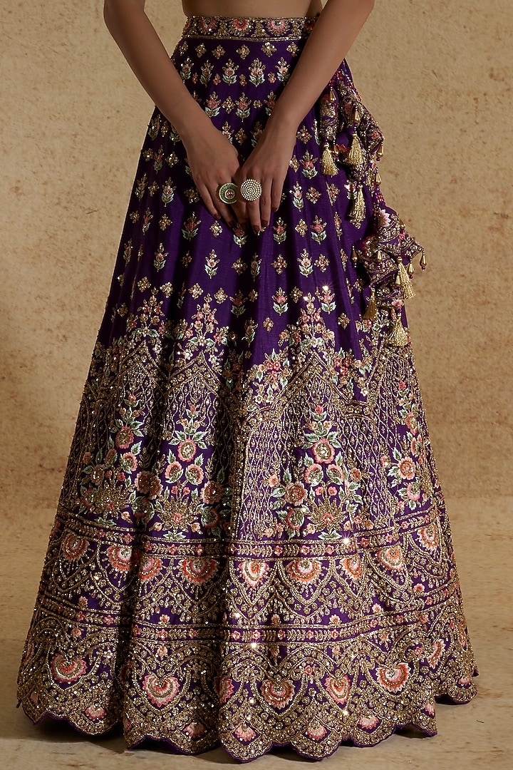 Maroon Raw Silk Hand Embroidered Wedding Lehenga Set by Angad Singh at Pernia's Pop Up Shop