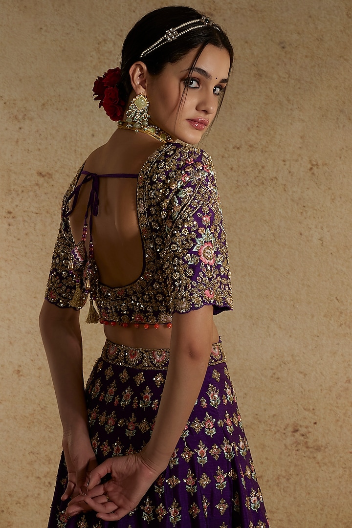 Maroon Raw Silk Hand Embroidered Wedding Lehenga Set by Angad Singh at Pernia's Pop Up Shop