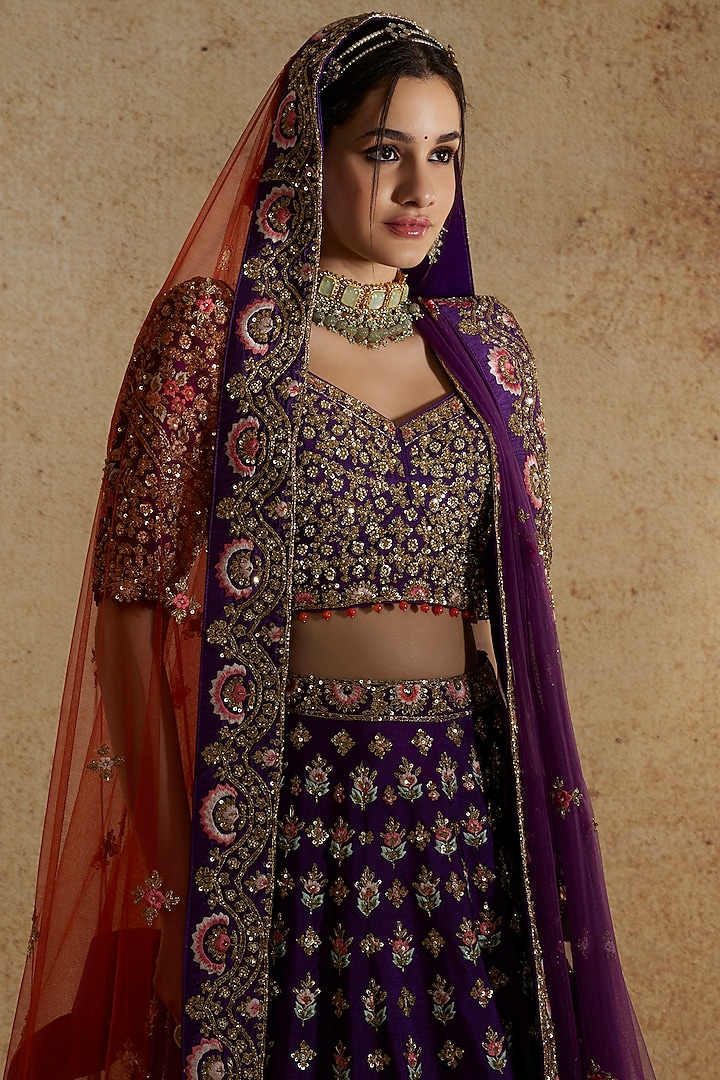 Maroon Raw Silk Hand Embroidered Wedding Lehenga Set by Angad Singh at Pernia's Pop Up Shop