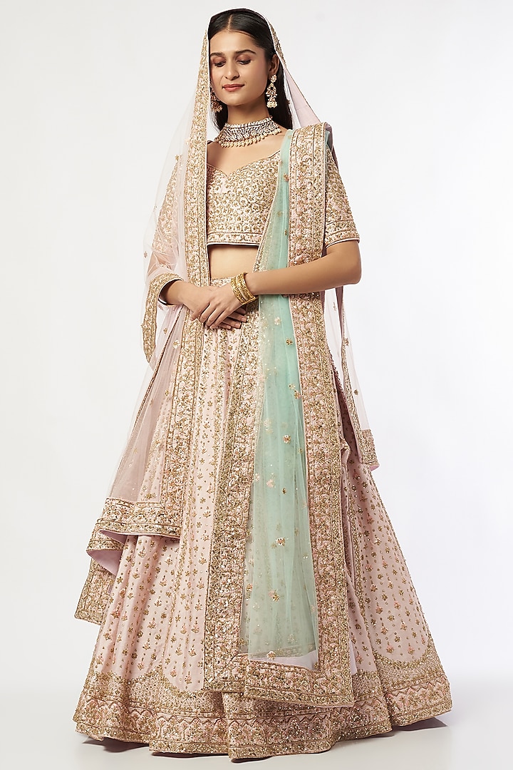 Beige Raw Silk Embroidered Wedding Lehenga Set  by Angad Singh at Pernia's Pop Up Shop