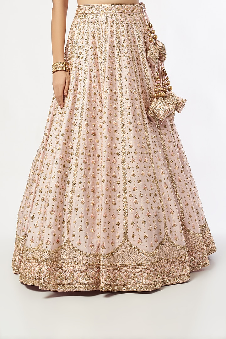 Beige Raw Silk Embroidered Wedding Lehenga Set by Angad Singh at Pernia's Pop Up Shop