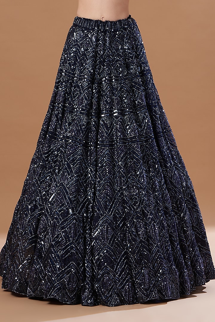 Midnight Blue Organza Embroidered Bridal Lehenga Set by Angad Singh at Pernia's Pop Up Shop