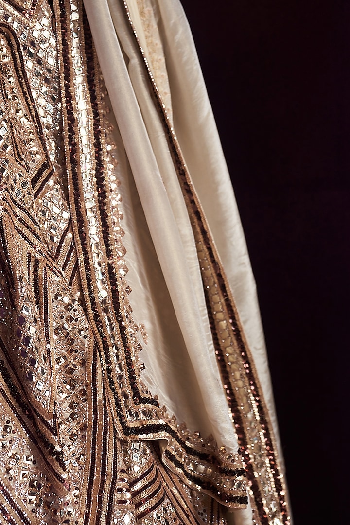 Gold Tissue Crystal & Sequins Embroidered Bridal Lehenga Set by Angad Singh at Pernia's Pop Up Shop