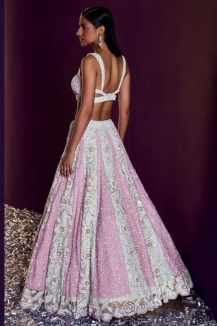 Ice Blue Net Sequins & Cutdana Embroidered Bridal Lehenga Set by Angad Singh at Pernia's Pop Up Shop