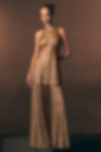 Antique Gold Soft Net Bridal Sharara Set by Angad Singh at Pernia's Pop Up Shop