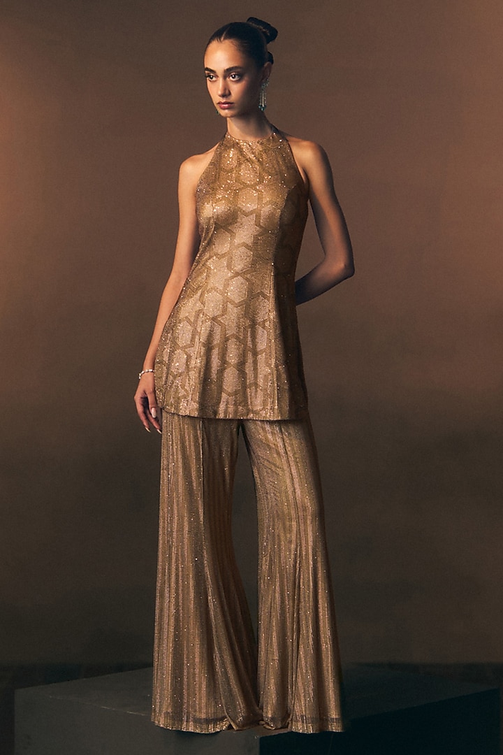 Antique Gold Soft Net Bridal Sharara Set by Angad Singh at Pernia's Pop Up Shop