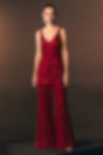 Red Soft Net Wedding Sharara Set by Angad Singh at Pernia's Pop Up Shop