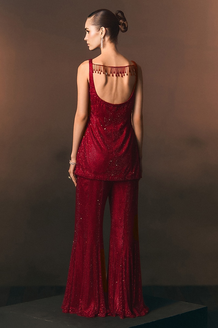 Red Soft Net Wedding Sharara Set by Angad Singh at Pernia's Pop Up Shop