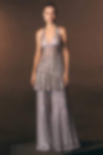 Steel Grey Soft Net Embellished Bridal Sharara Set by Angad Singh at Pernia's Pop Up Shop
