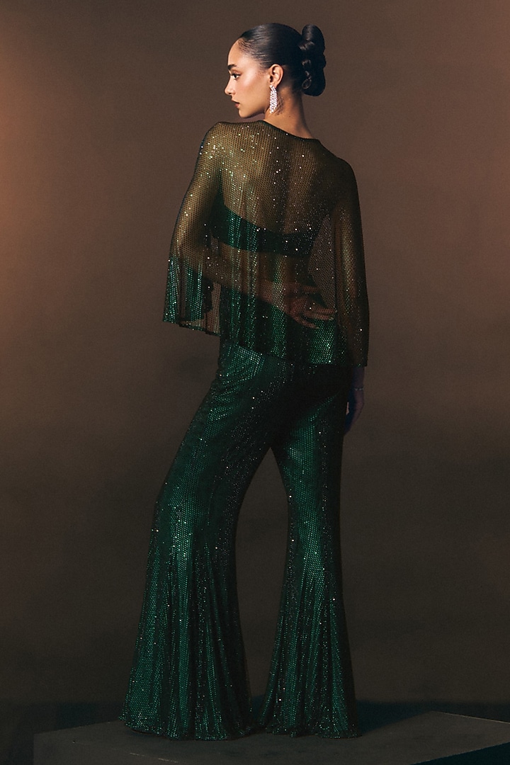 Bottle Green Soft Net Embroidered Wedding Sharara Set by Angad Singh at Pernia's Pop Up Shop