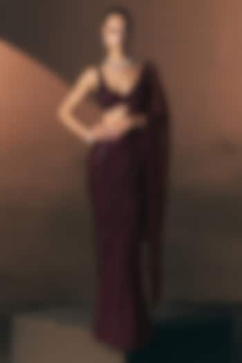 Crimson Soft Net Embroidered Reception Saree Set by Angad Singh at Pernia's Pop Up Shop