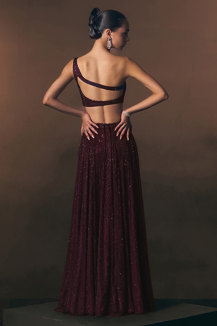 Crimson Soft Net Crystal Embroidered Wedding Lehenga Set by Angad Singh at Pernia's Pop Up Shop