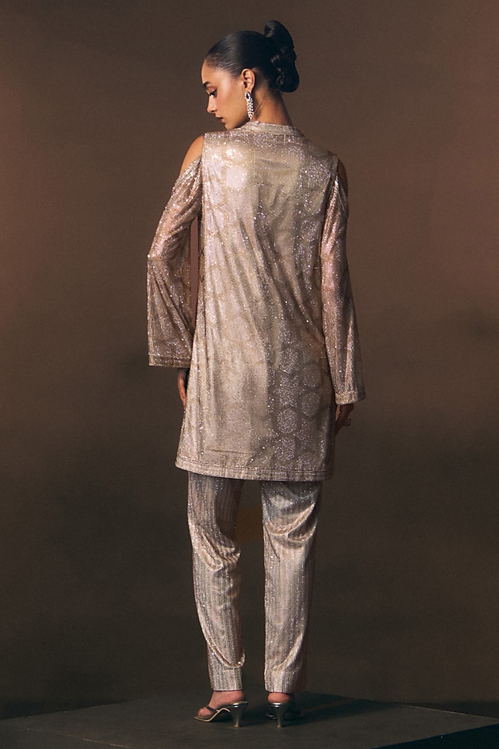 Grey Soft Net Beads Embroidered Co-Ord Set by Angad Singh at Pernia's Pop Up Shop
