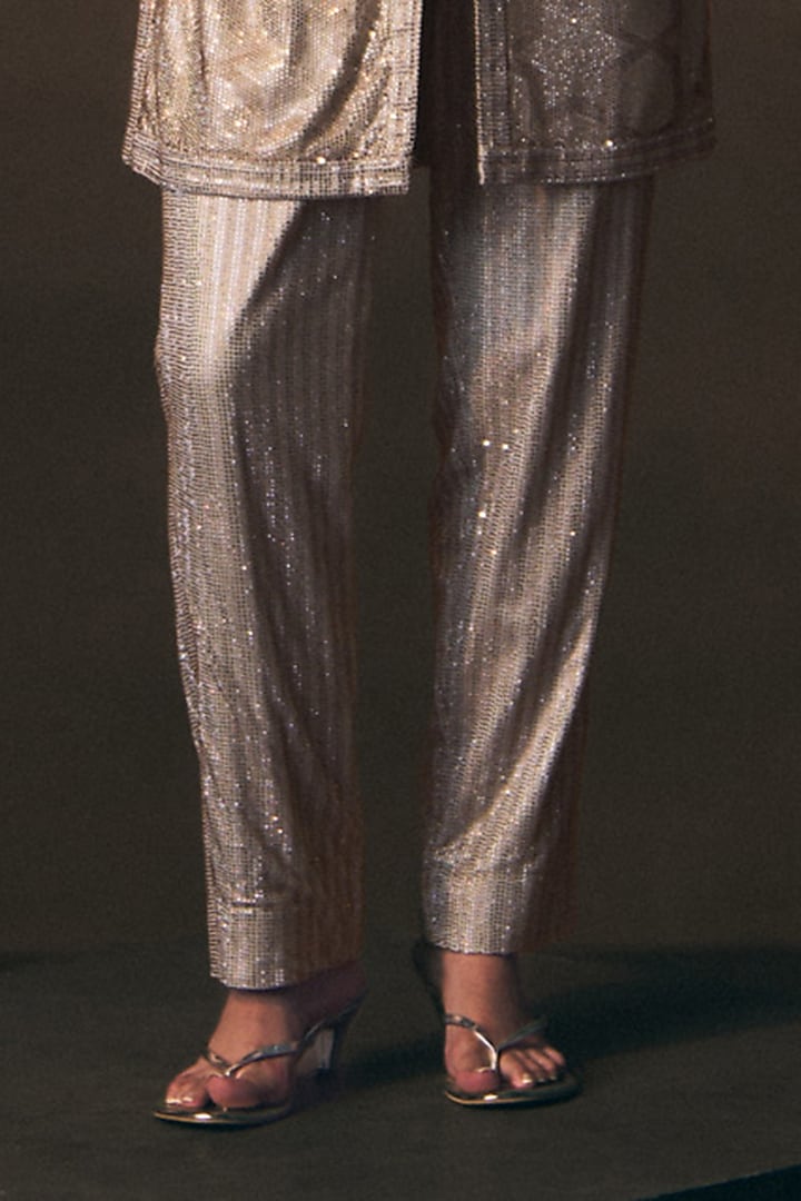 Grey Soft Net Beads Embroidered Co-Ord Set by Angad Singh at Pernia's Pop Up Shop