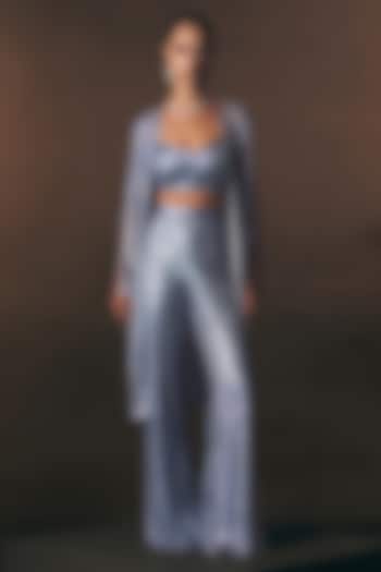 Sky Blue Soft Net Beads Embroidered Jacket Set by Angad Singh at Pernia's Pop Up Shop