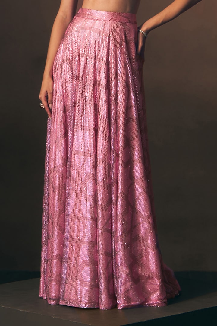 Carrot Pink Soft Net Crystal Embroidered Skirt Set by Angad Singh at Pernia's Pop Up Shop