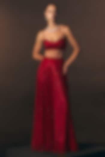 Red Soft Net Skirt Set by Angad Singh at Pernia's Pop Up Shop