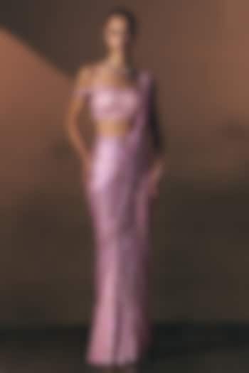 Gajri Pink Soft Net Embroidered Draped Reception Saree Set by Angad Singh at Pernia's Pop Up Shop