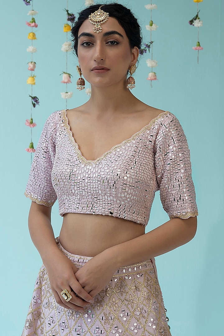 Blush Pink Raw Silk Embroidered Wedding Lehenga Set by Angad Singh at Pernia's Pop Up Shop
