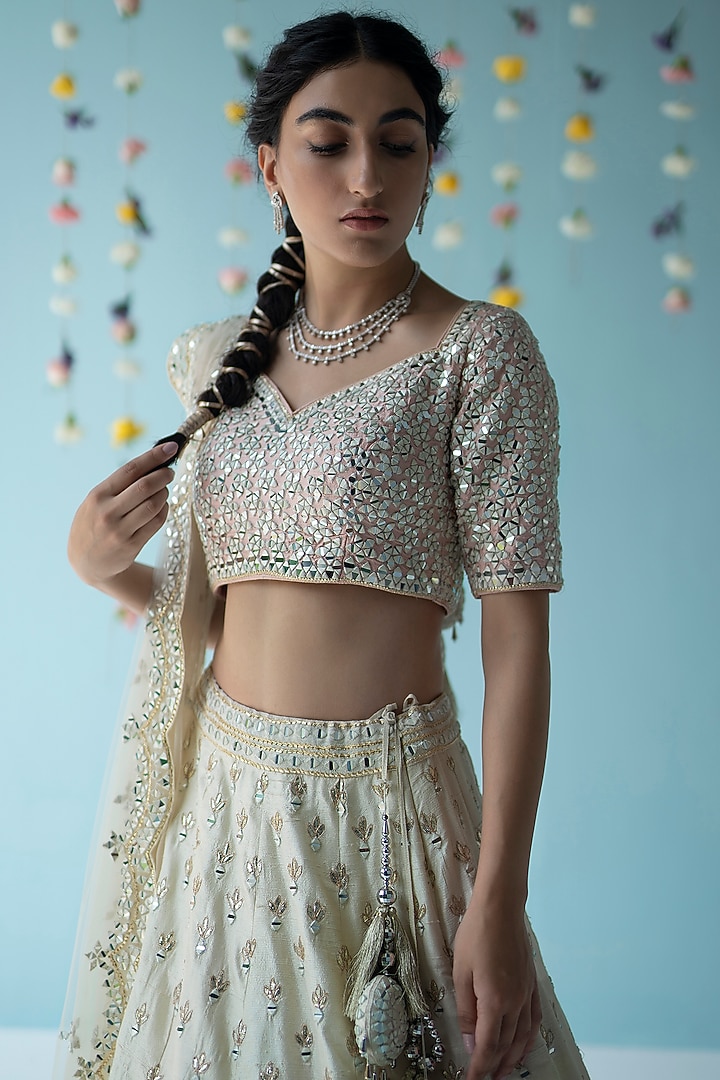 Ivory Raw Silk Embroidered Wedding Lehenga Set by Angad Singh at Pernia's Pop Up Shop