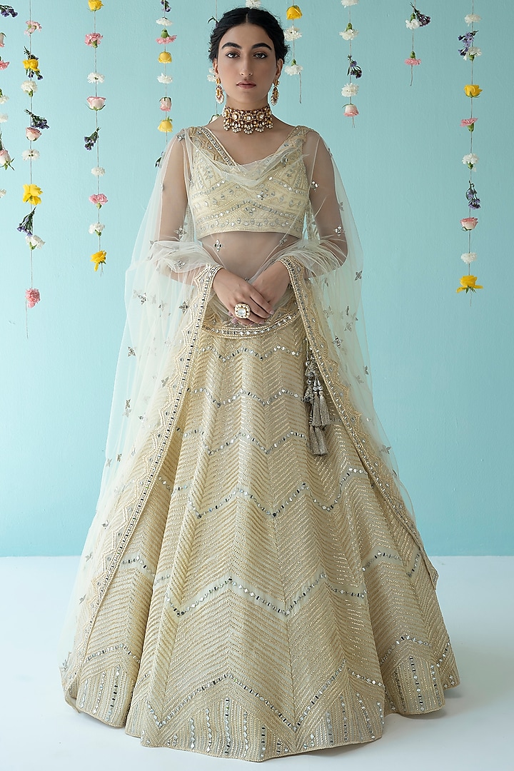 Yellow Organza Embroidered Lehenga Set by Angad Singh