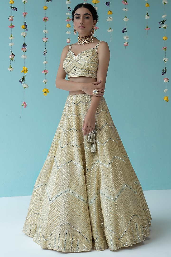 Yellow Organza Embroidered Wedding Lehenga Set by Angad Singh at Pernia's Pop Up Shop