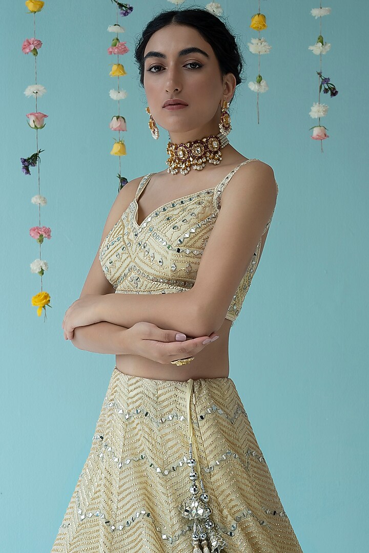 Yellow Organza Embroidered Wedding Lehenga Set by Angad Singh at Pernia's Pop Up Shop