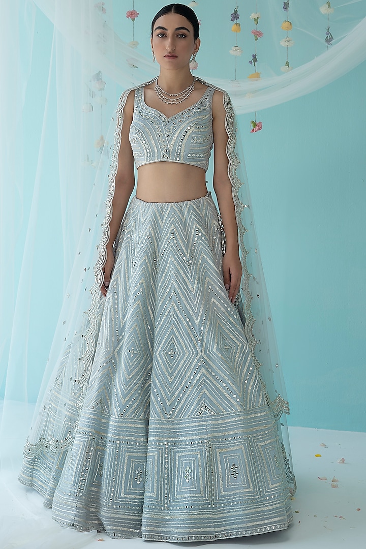 Grey Organza Embroidered Wedding Lehenga Set by Angad Singh at Pernia's Pop Up Shop