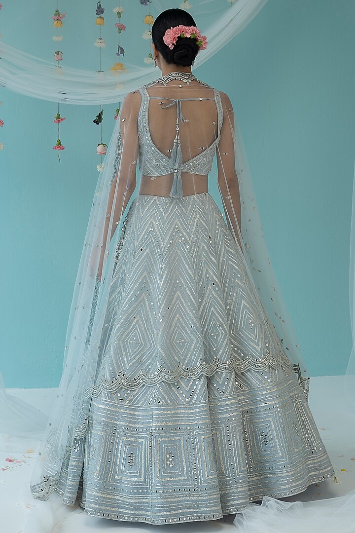 Grey Organza Embroidered Wedding Lehenga Set by Angad Singh at Pernia's Pop Up Shop