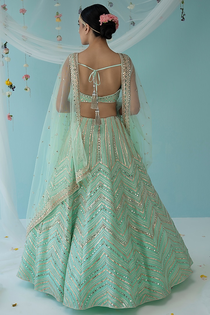 Ice Blue Organza Embroidered Wedding Lehenga Set by Angad Singh at Pernia's Pop Up Shop
