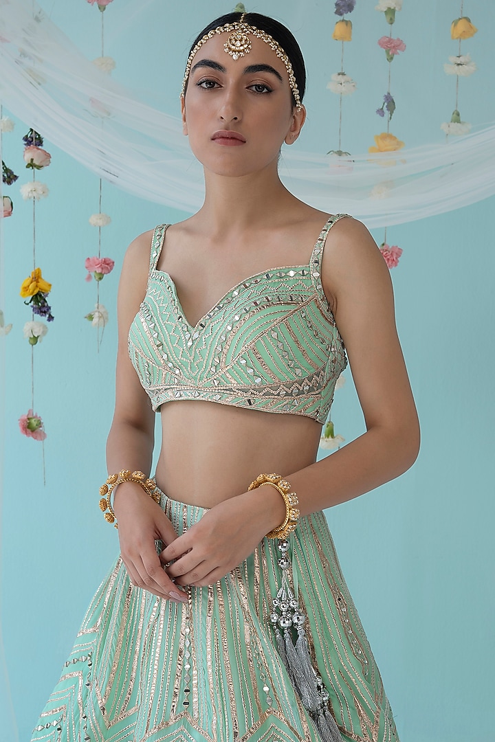 Ice Blue Organza Embroidered Wedding Lehenga Set by Angad Singh at Pernia's Pop Up Shop