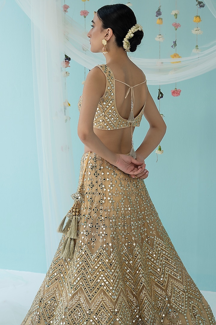 Gold Net Embroidered Wedding Lehenga Set by Angad Singh at Pernia's Pop Up Shop