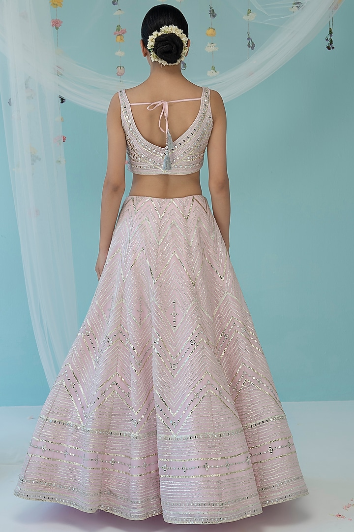 Blush Pink Organza Embroidered Wedding Lehenga Set by Angad Singh at Pernia's Pop Up Shop