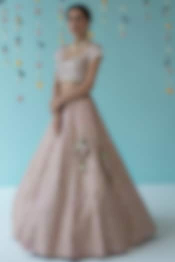 Peach Raw Silk Embroidered Wedding Lehenga Set by Angad Singh at Pernia's Pop Up Shop