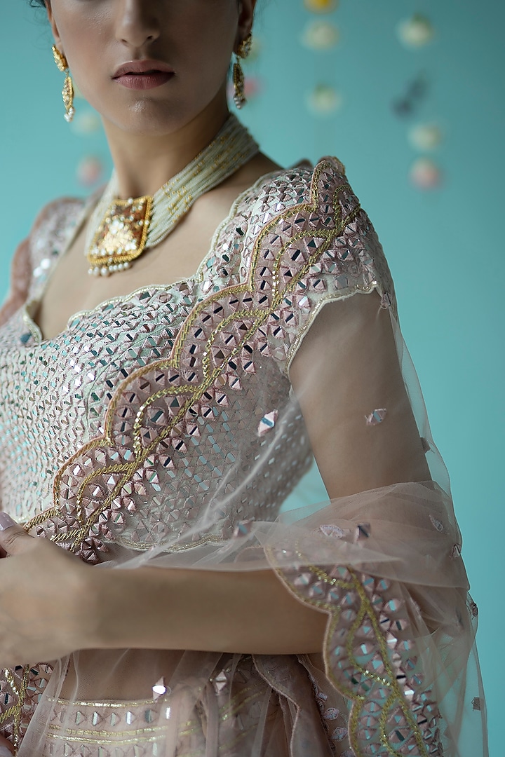 Peach Raw Silk Embroidered Wedding Lehenga Set by Angad Singh at Pernia's Pop Up Shop