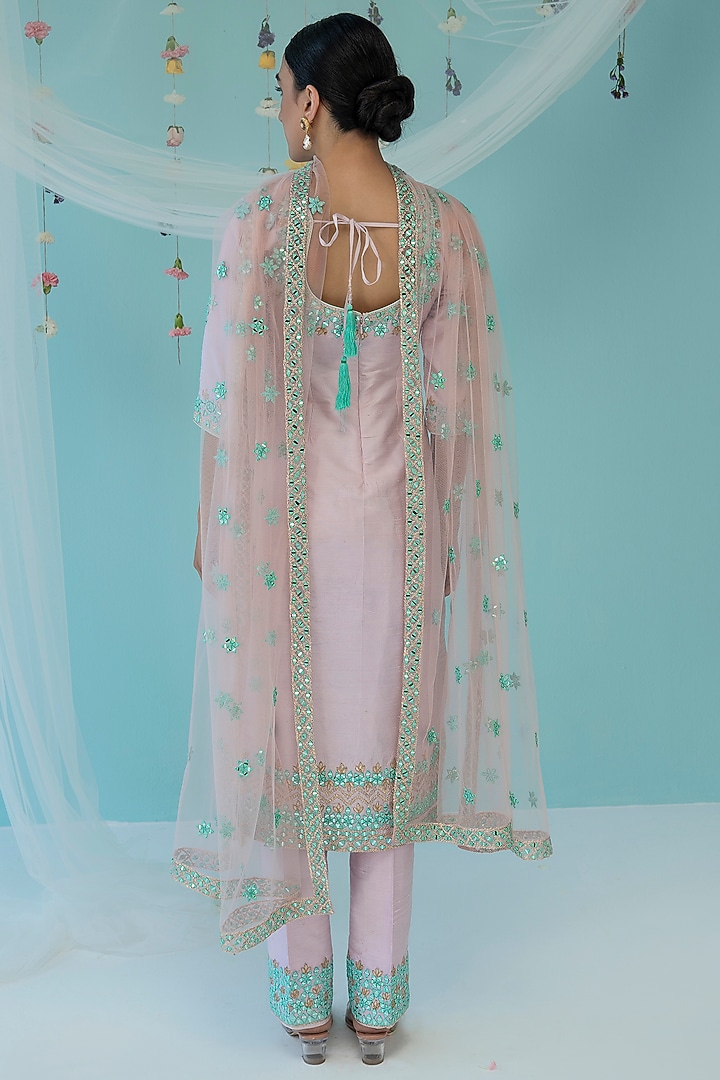 Blush Pink Thread Embroidered Kurta Set by Angad Singh at Pernia's Pop Up Shop