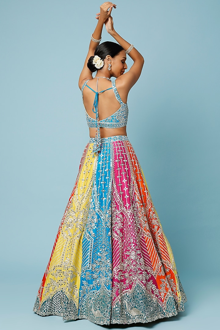 Multi-Colored Raw Silk Embroidered Wedding Lehenga Set by Angad Singh at Pernia's Pop Up Shop