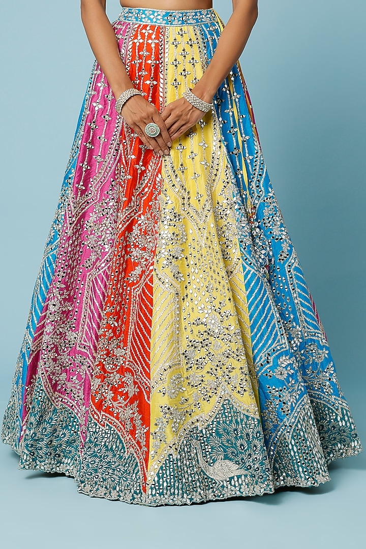 Multi-Colored Raw Silk Embroidered Wedding Lehenga Set by Angad Singh at Pernia's Pop Up Shop