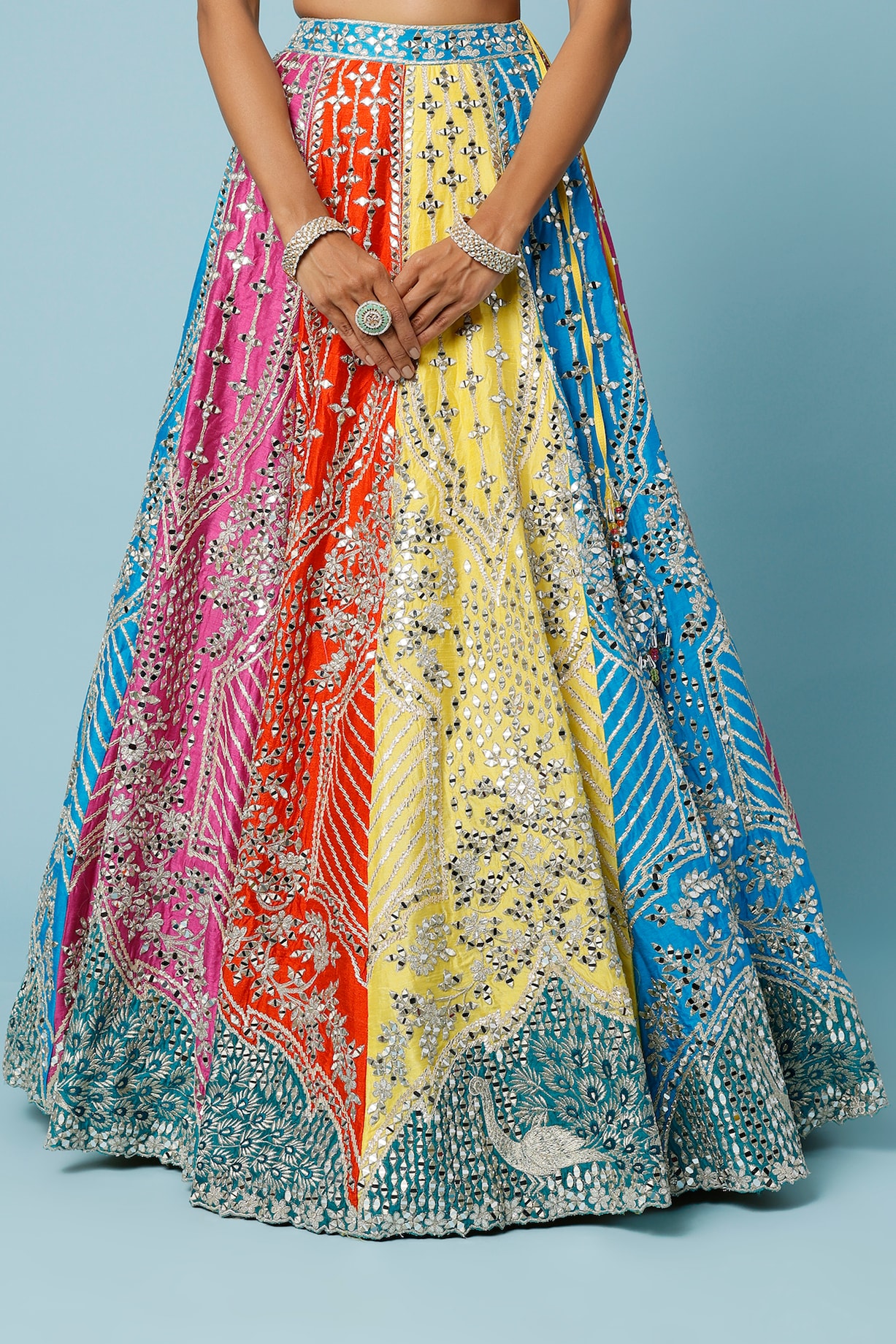 Multi Colored Raw Silk Embroidered Lehenga Set Design By Angad Singh At Pernias Pop Up Shop 2024 