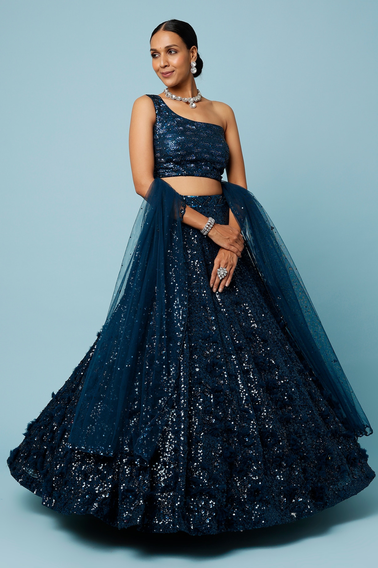 Teal Blue Peacock Blue Bridal Lehenga Peacock Blue Sequins