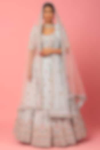 White Raw Silk Embroidered Wedding Lehenga Set by Angad Singh at Pernia's Pop Up Shop